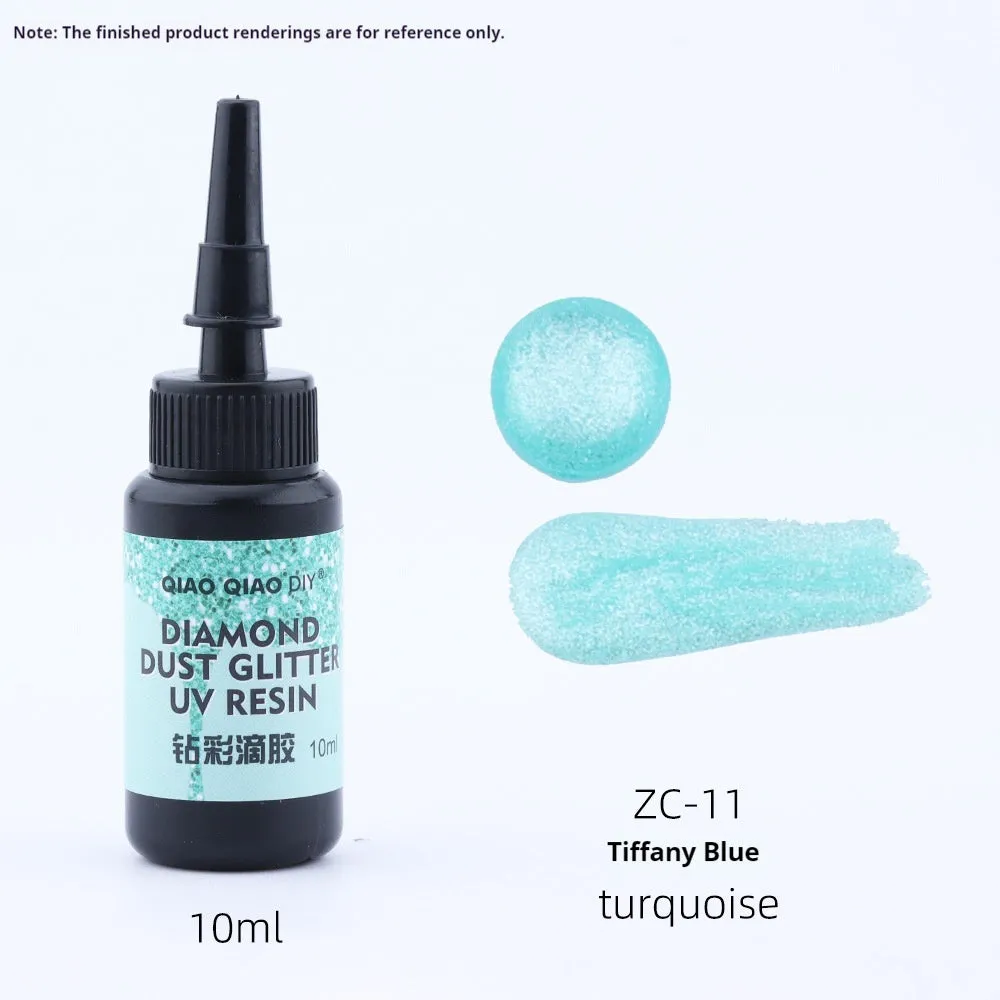 UV epoxy diamond 24 colour set with gold, silver, blue, pink, and green sequins on a white surface