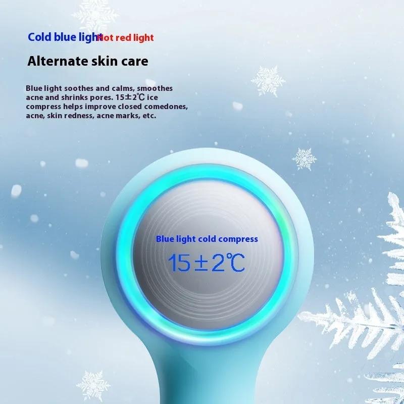 Electric facial cleaner with hot cold compress and red blue light in black colour