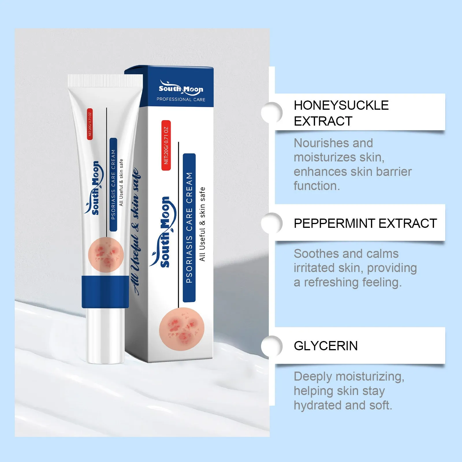 Moisturizing body skin cool neck cream 20g tube with honeysuckle and mint extracts