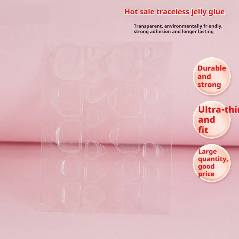 Fake toe nail transparent jelly glue waterproof super sticky ultra-thin white glue shell pattern 10 pieces