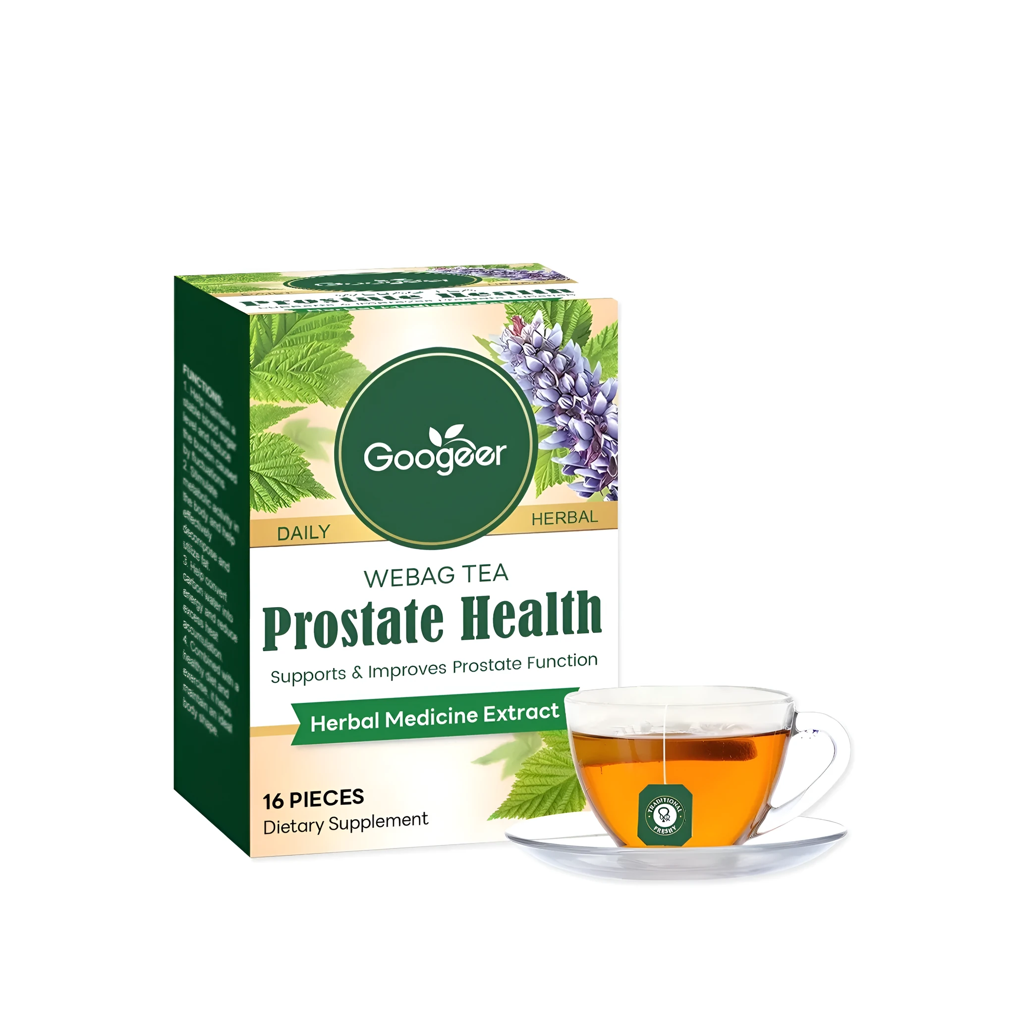 Herbal Prostate Soothing And Health Tea pack of 16 tea bags with green tea dandelion astragalus ginseng