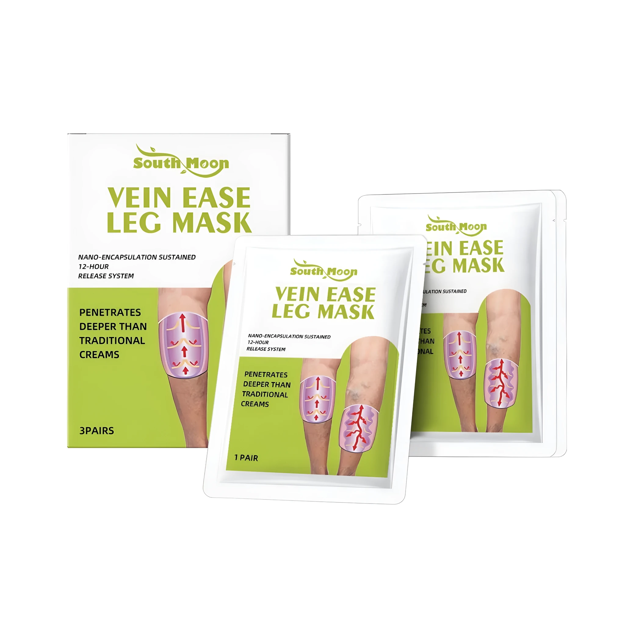 Vein Ease Leg Mask pack of 3 patches with shea butter, aloe vera, and collagen for leg care