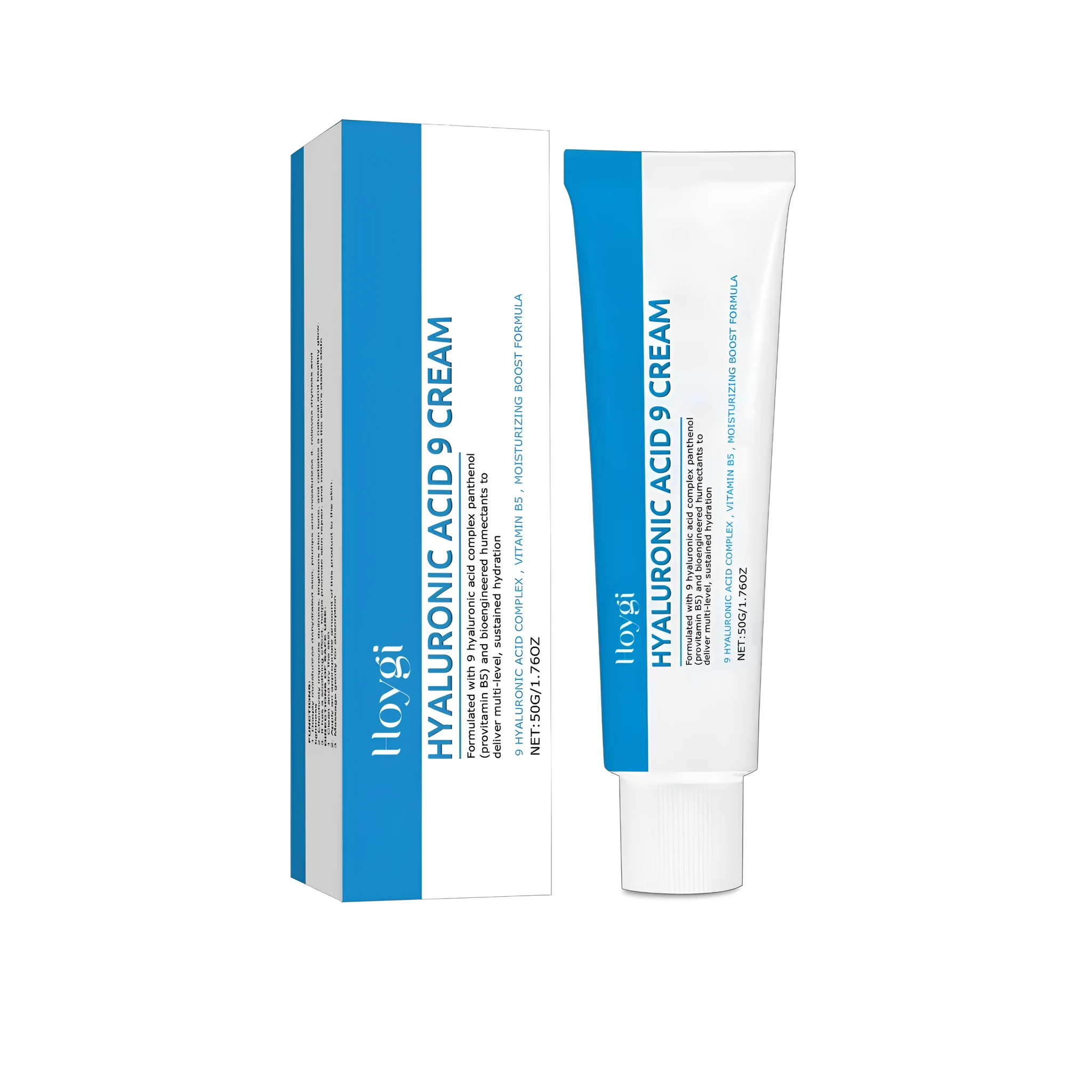 Hyaluronic acid facial repair cream in a white pot with label, 50g size