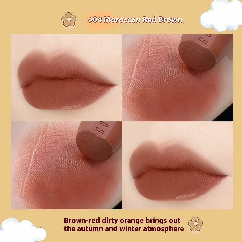 Striped tube vintage lipstick with velvet matte finish in shade 01 Toffee