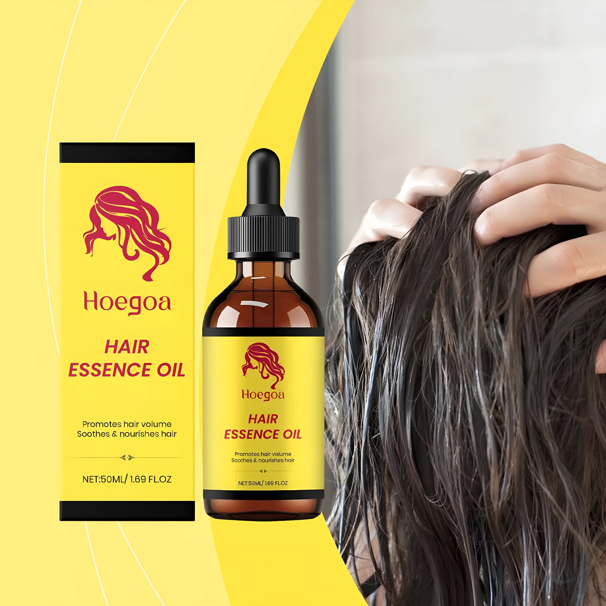 50ml bottle of moisturizing hair care liquid with coconut and rosemary oils