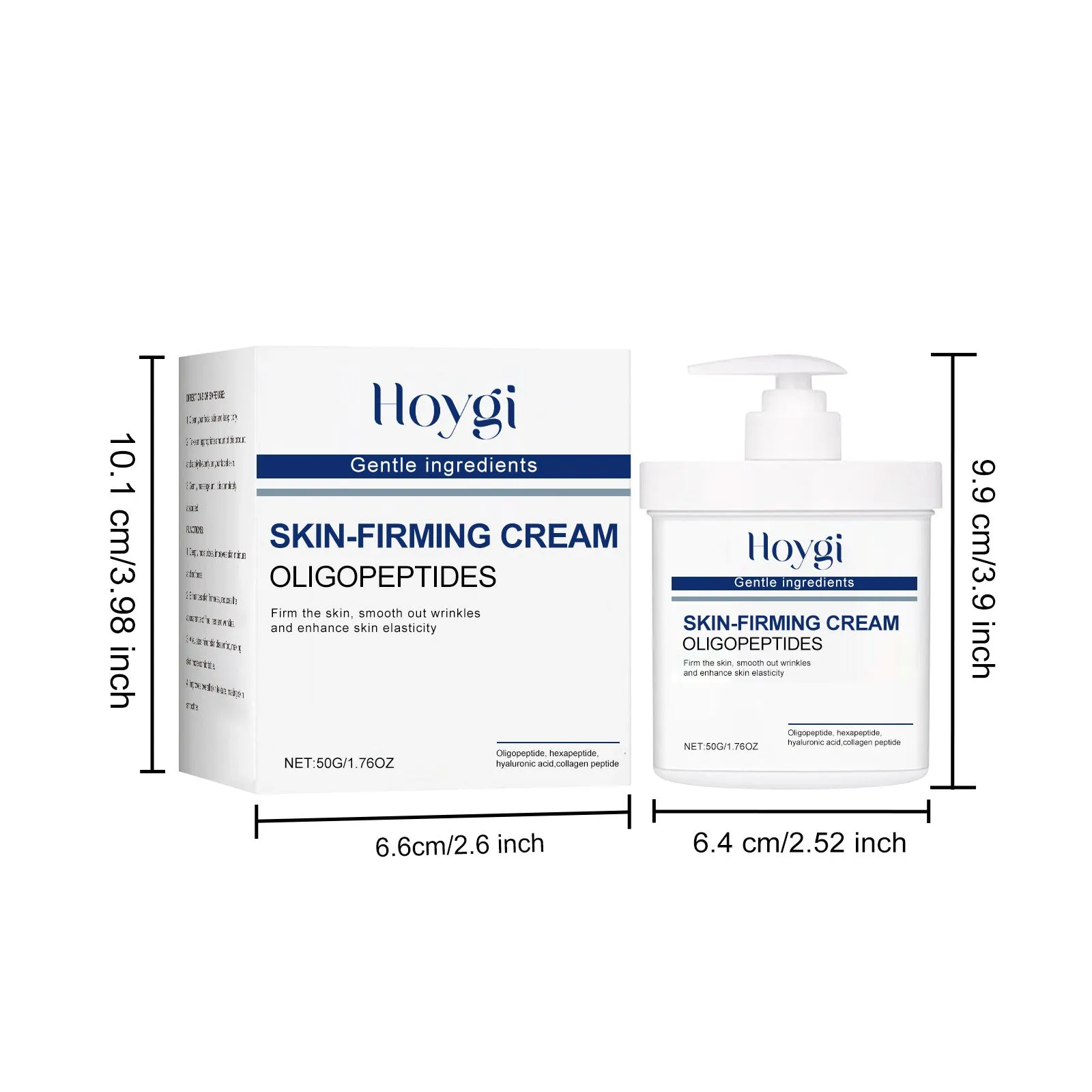 50g jar of anti wrinkle firming moisturising cream with peptides and hyaluronic acid on white background