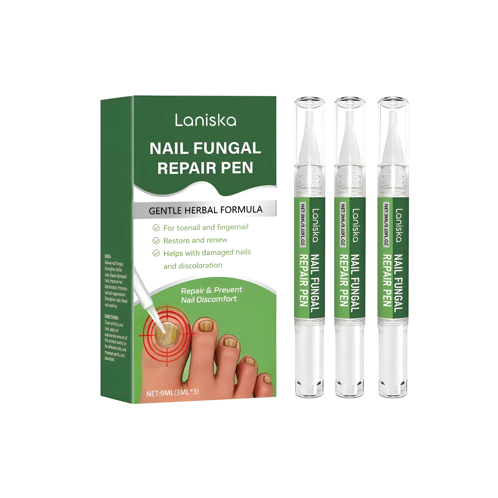 Nail antibacterial care pen set three 3ml pens with ginger and tea tree