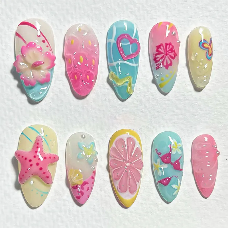 Women's three-dimensional flower butterfly love nail sticker plastic self-adhesive 30 bits per box multiple colours