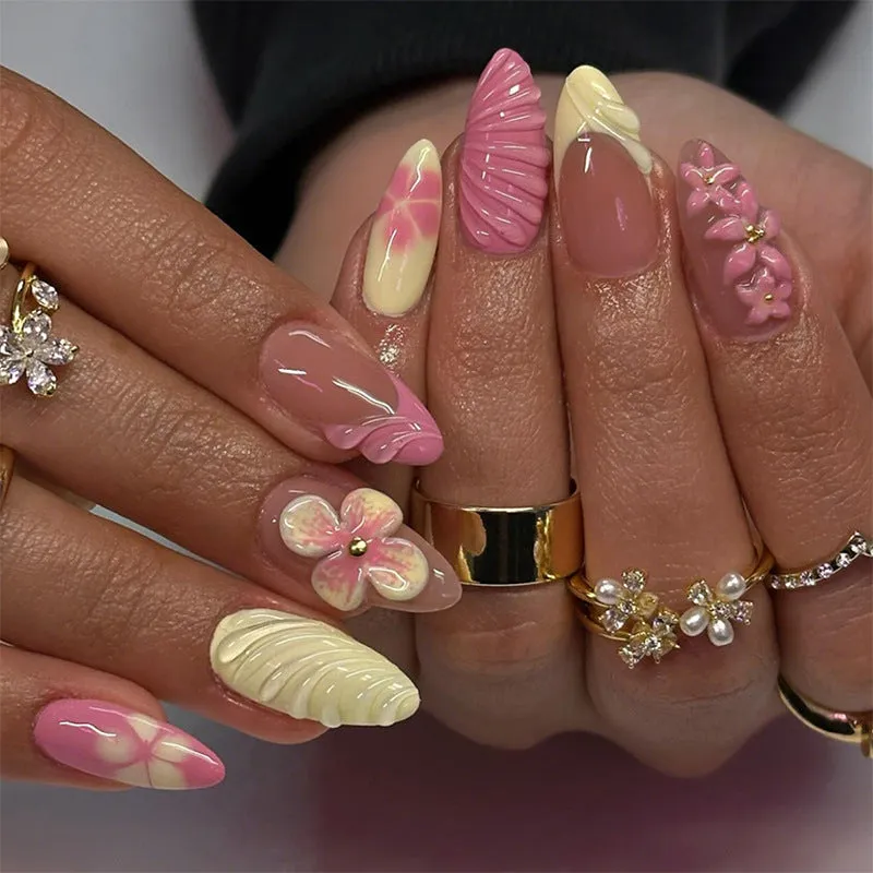 Women's three-dimensional flower butterfly love nail sticker plastic self-adhesive 30 bits per box multiple colours