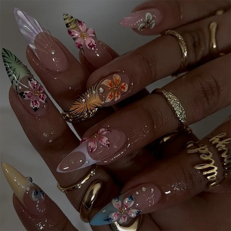 Women's three-dimensional flower butterfly love nail sticker plastic self-adhesive 30 bits per box multiple colours
