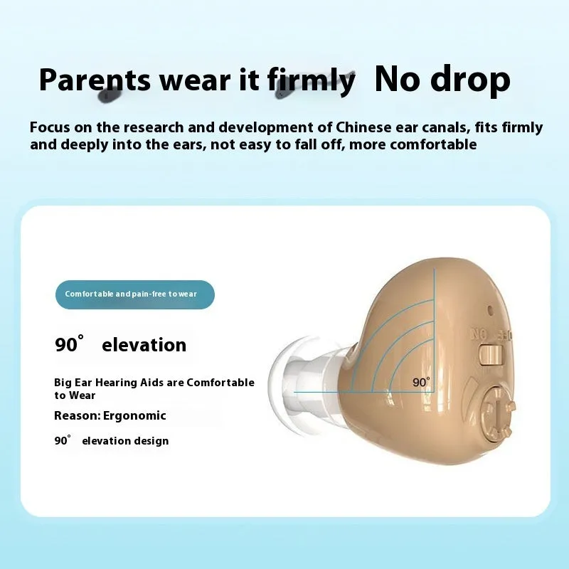 Rechargeable in-the-ear hearing aid with intelligent noise reduction for elderly users