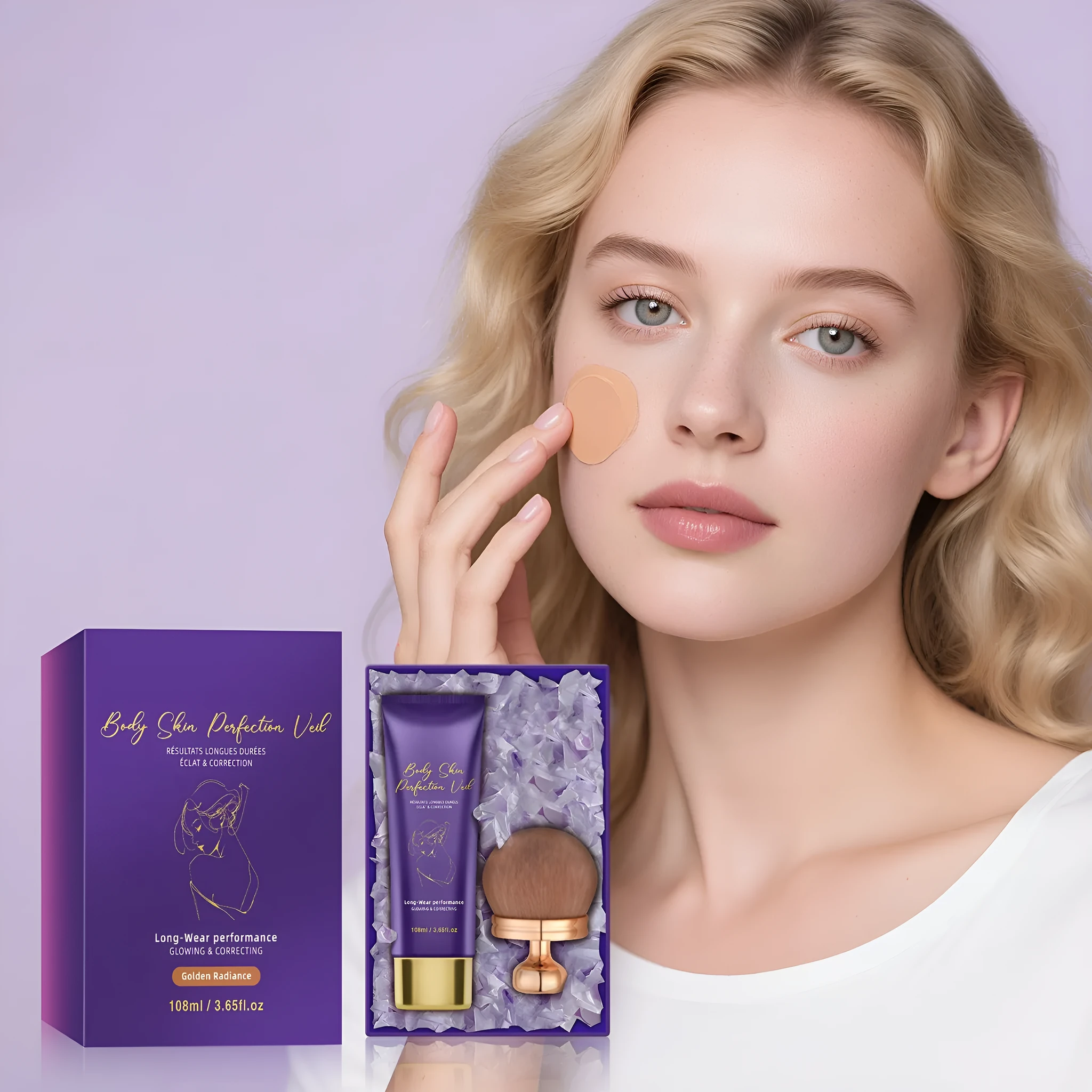 108ml daily uniform facial foundation cream in four shades with a brush for natural transparent makeup