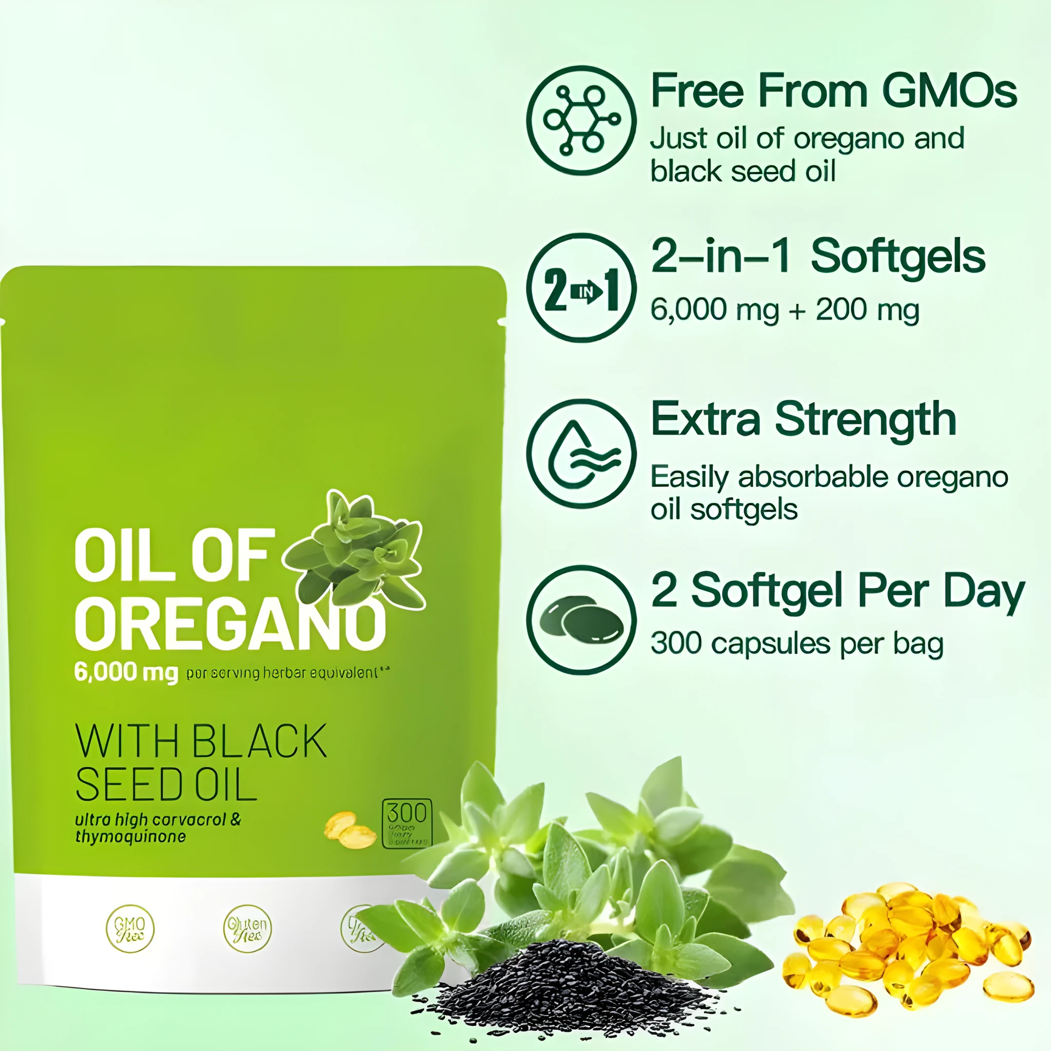 Oregano Oil Capsules butter soft capsules 300 tablets pack body care supplement