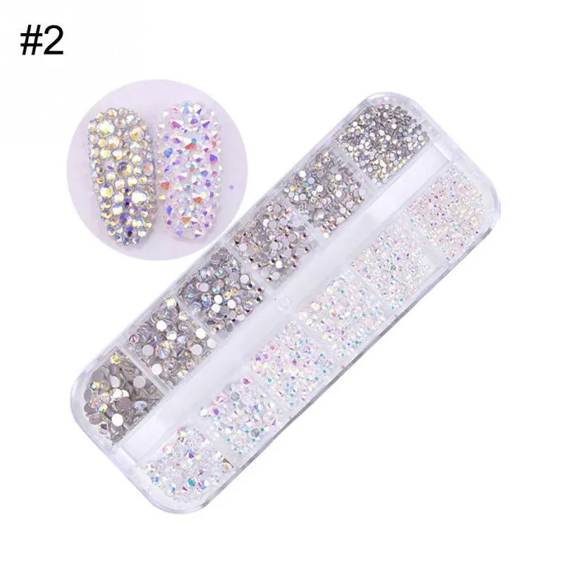 AB rhinestone decoration in 12-grid long strip box for nail art sequins