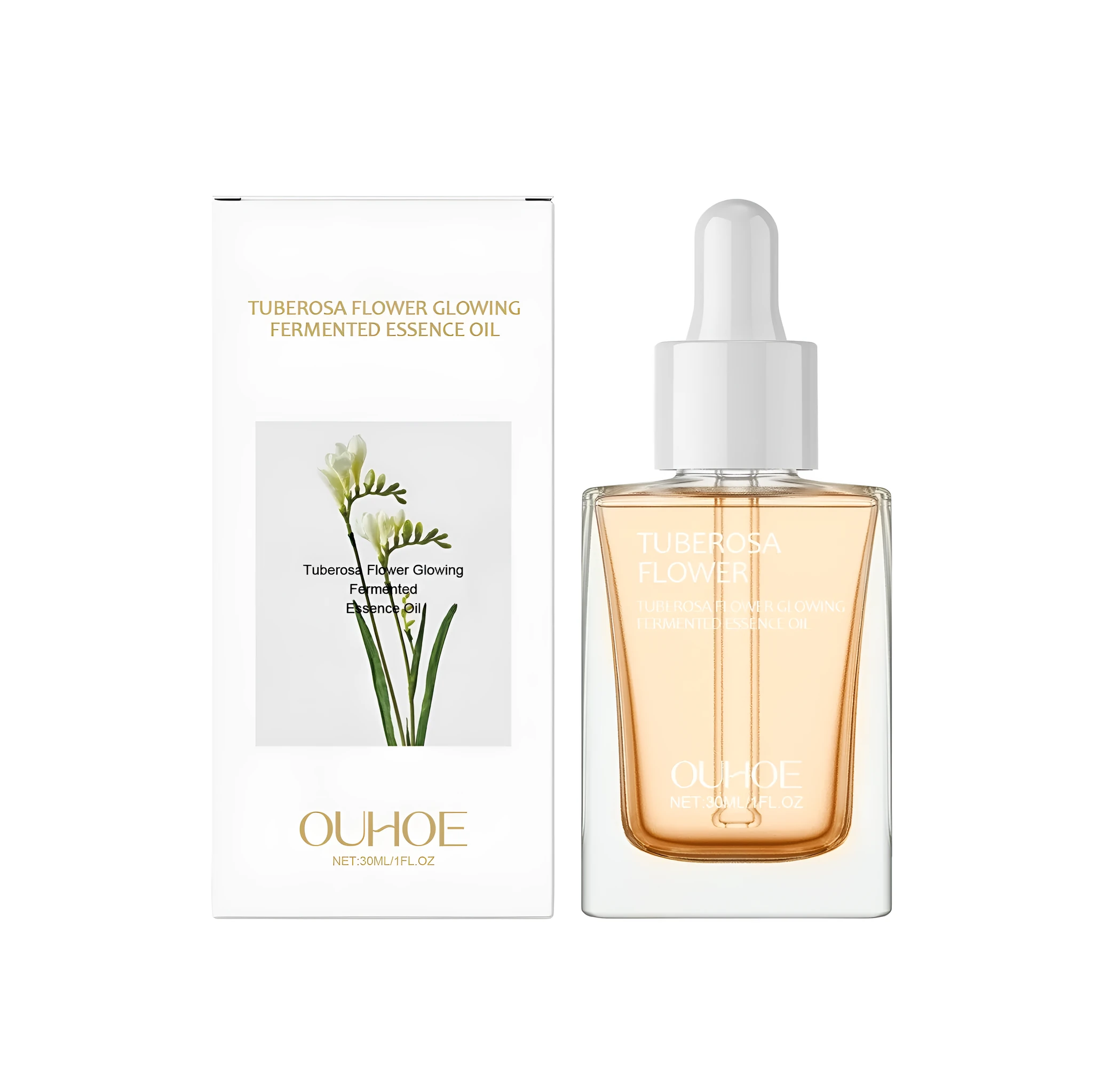 30ml bottle of Tuberose Brightening and Firming Facial Oil with a pump dispenser.