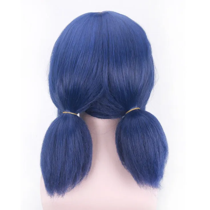 Mixed blue cosplay wig for Ladybug role play with 35cm length and adjustable fit