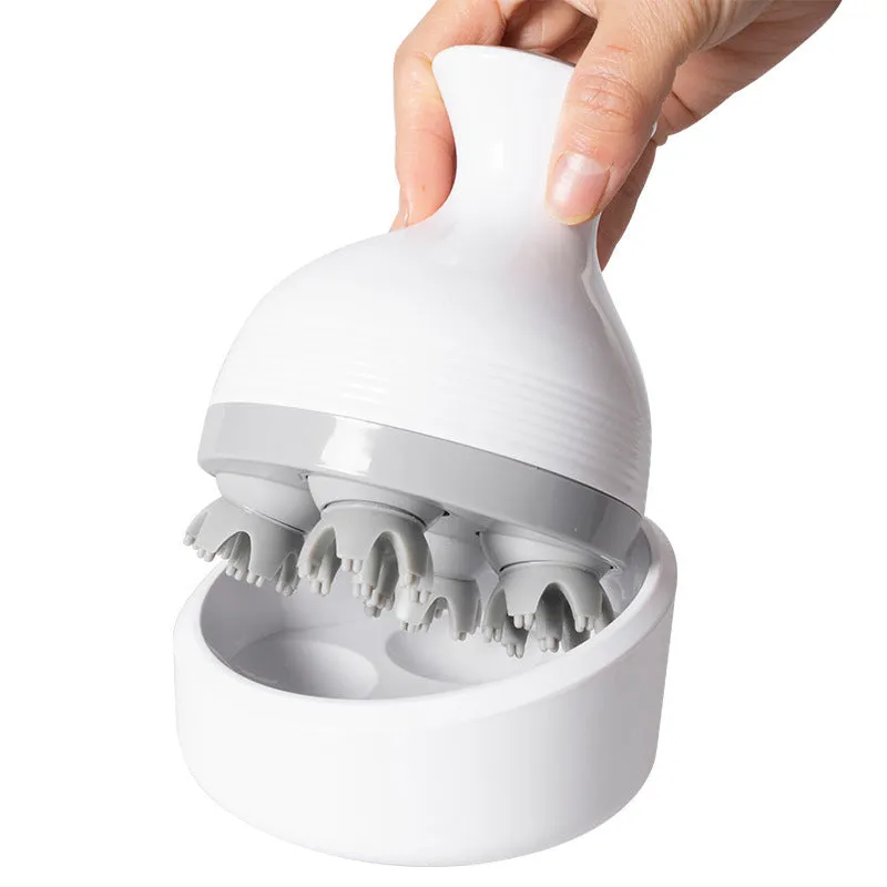 White household cat pet head massager with USB rechargeable base and four massage contacts