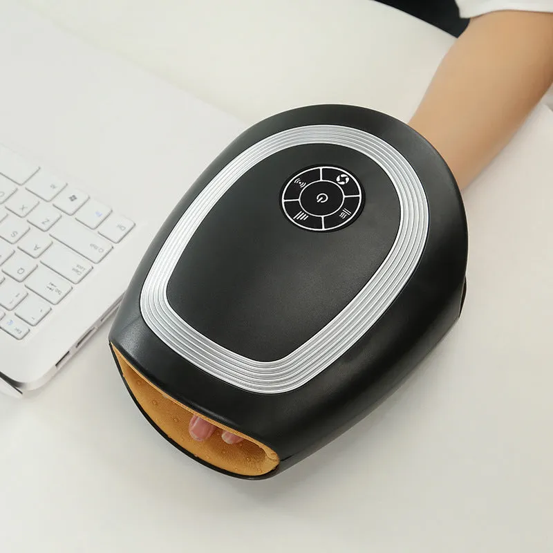 Electric airbag hand massager with heating, zinc alloy shell, 3D wave rolling for palm and finger joint physiotherapy