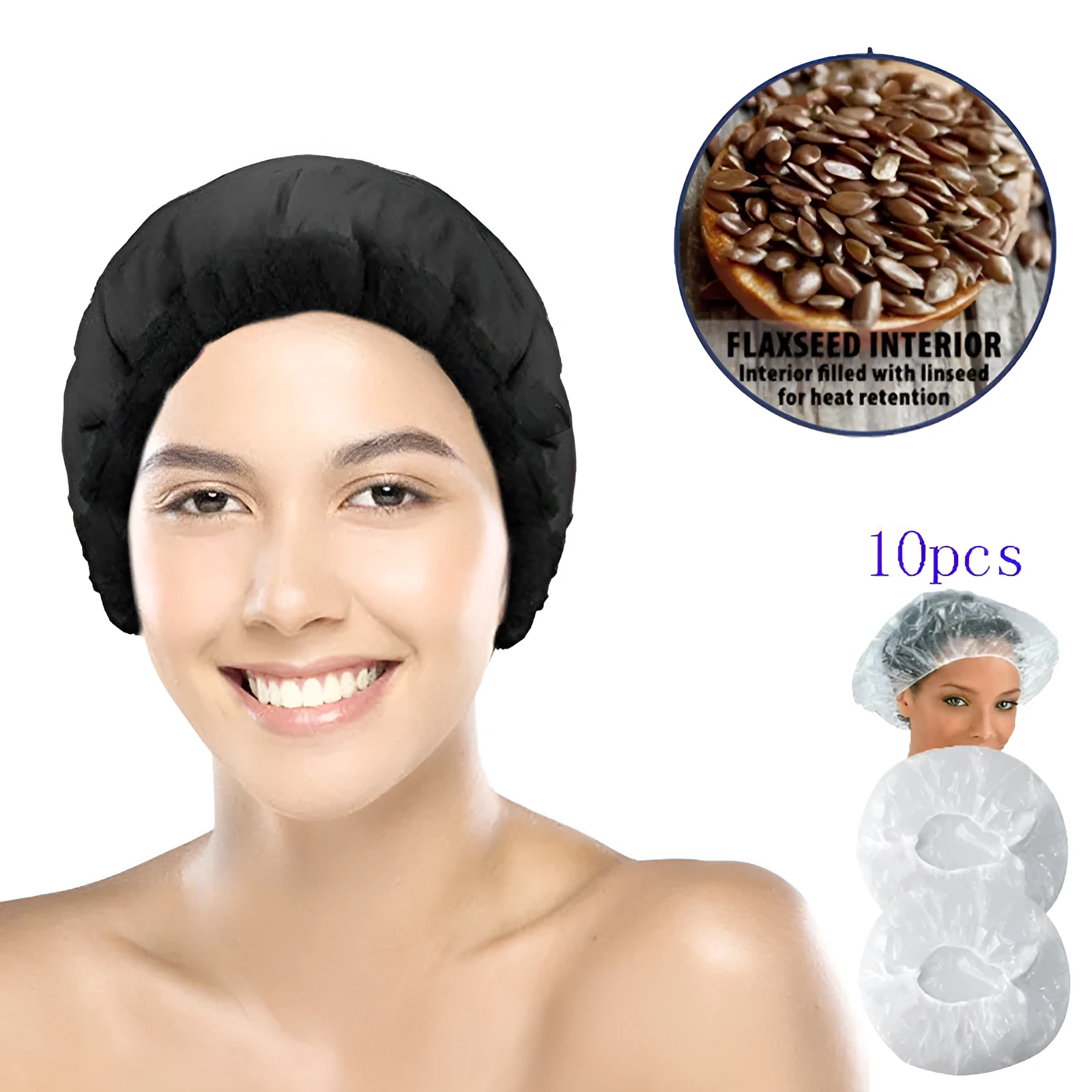 Flaxseed care cap oiled hair mask dry hair cap in black cotton cloth 25cm length