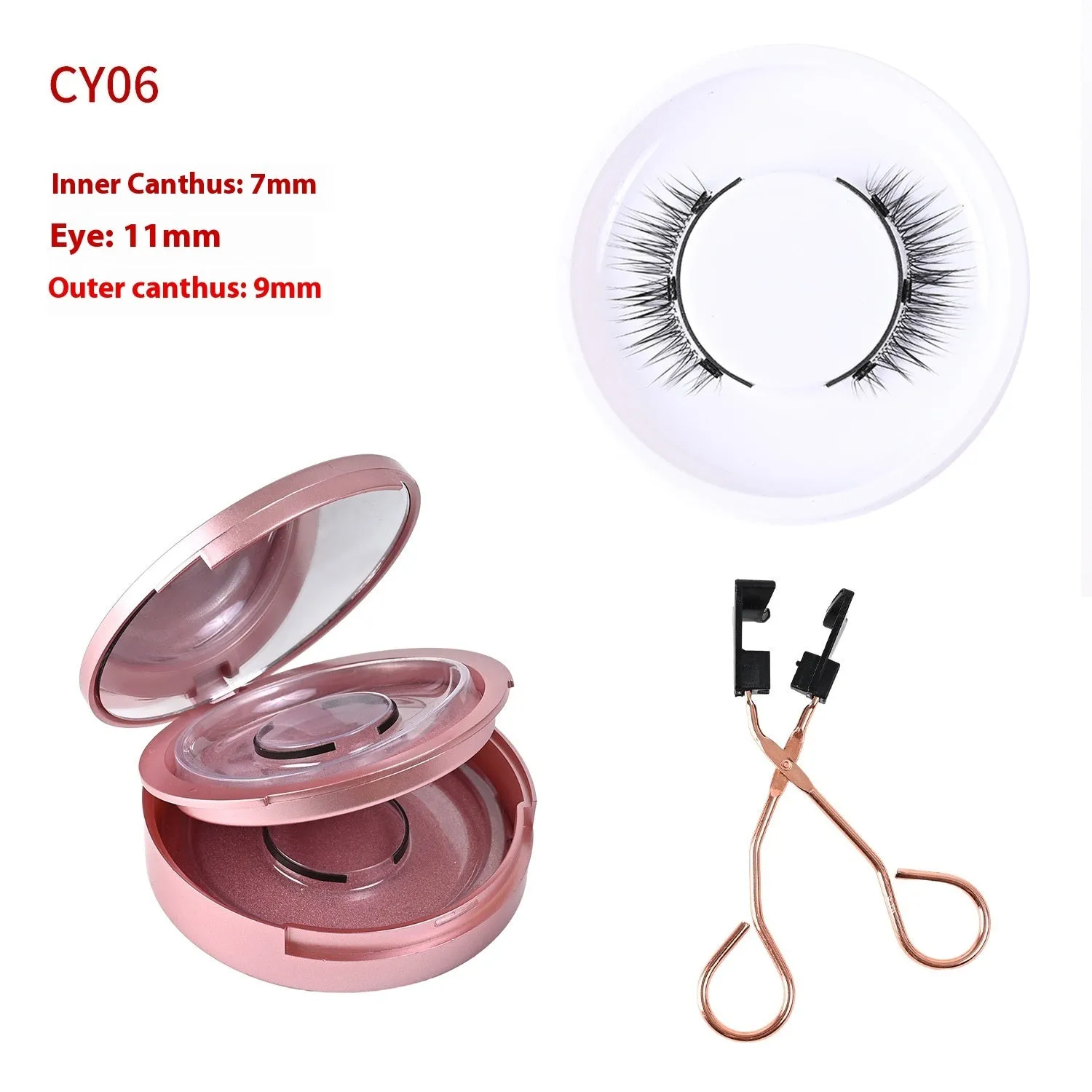 Magnetic false eyelashes in black with hard magnetic material and quantum clip on pink folding box