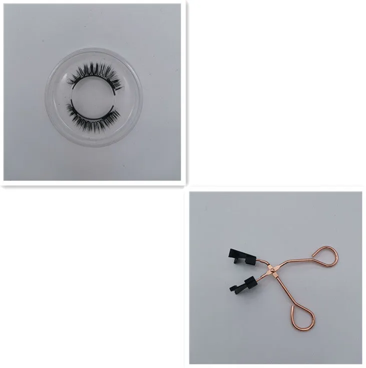 Magnetic false eyelashes in black with hard magnetic material and quantum clip on pink folding box