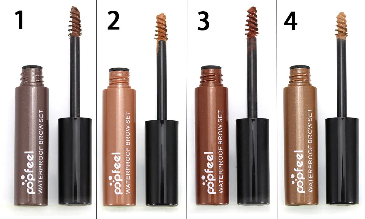POPFEEL eyebrow dye cream kit with applicator brush and four colour option labels No.1 No.2 No.3 No.4