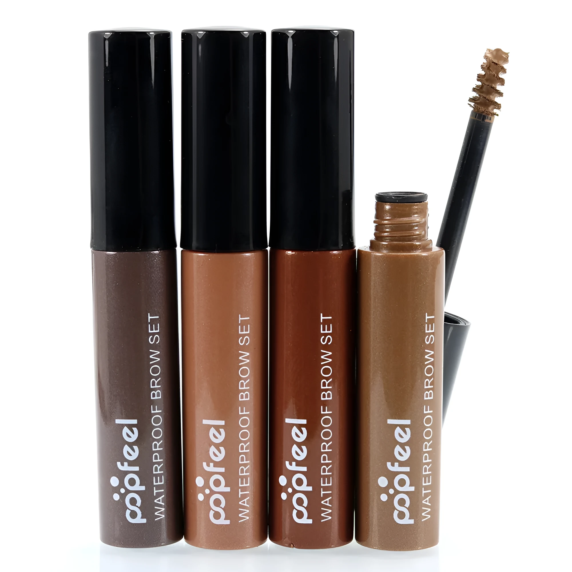 POPFEEL eyebrow dye cream kit with applicator brush and four colour option labels No.1 No.2 No.3 No.4