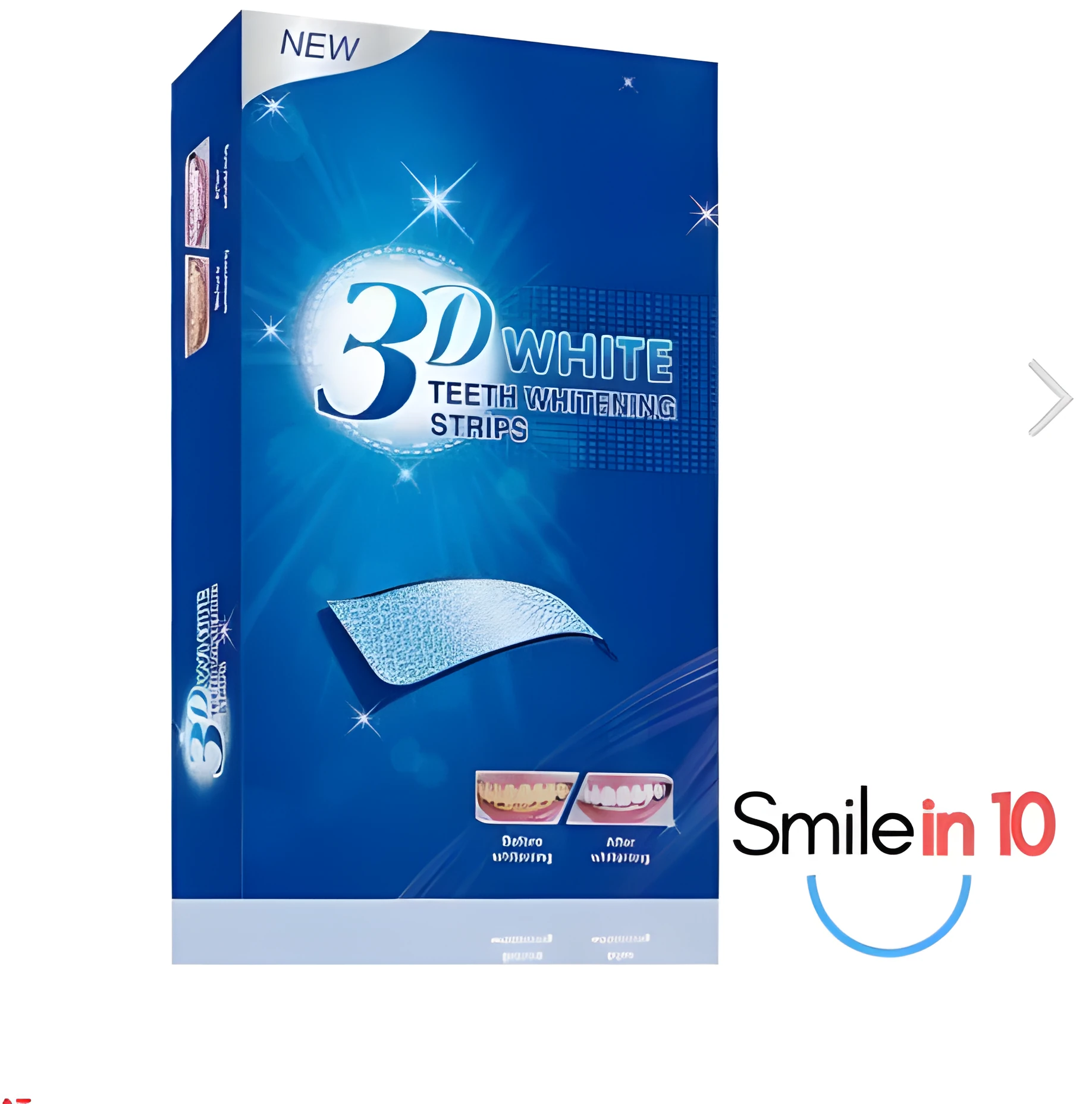 Box of 14 pairs teeth whitening strips with hydrogen peroxide 6% fresh mint flavour, 5x7x2cm box