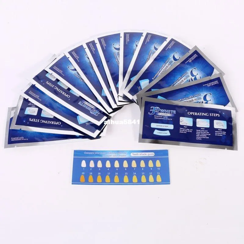 Box of 14 pairs teeth whitening strips with hydrogen peroxide 6% fresh mint flavour, 5x7x2cm box