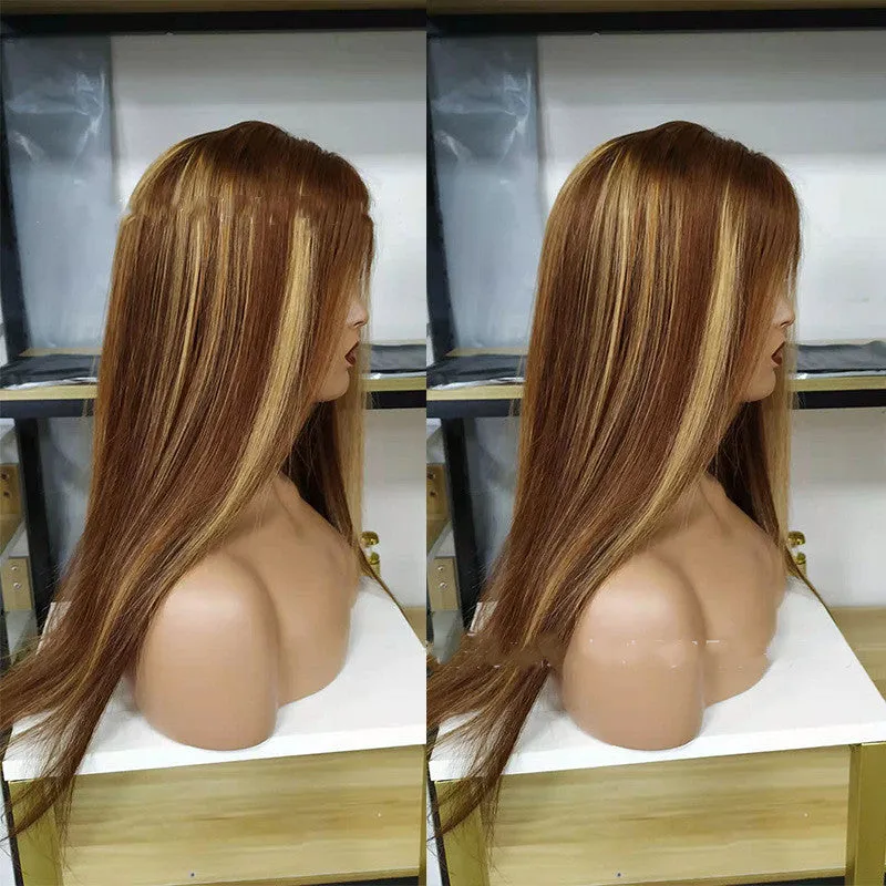 Piano Color P4.27 Brazilian human hair straight lace front wig with 4x4 lace closure