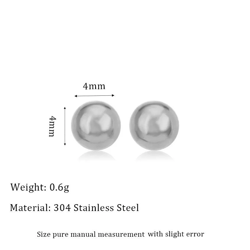 Titanium steel ball stud earrings with round geometric design in gold and silver electroplated finishes