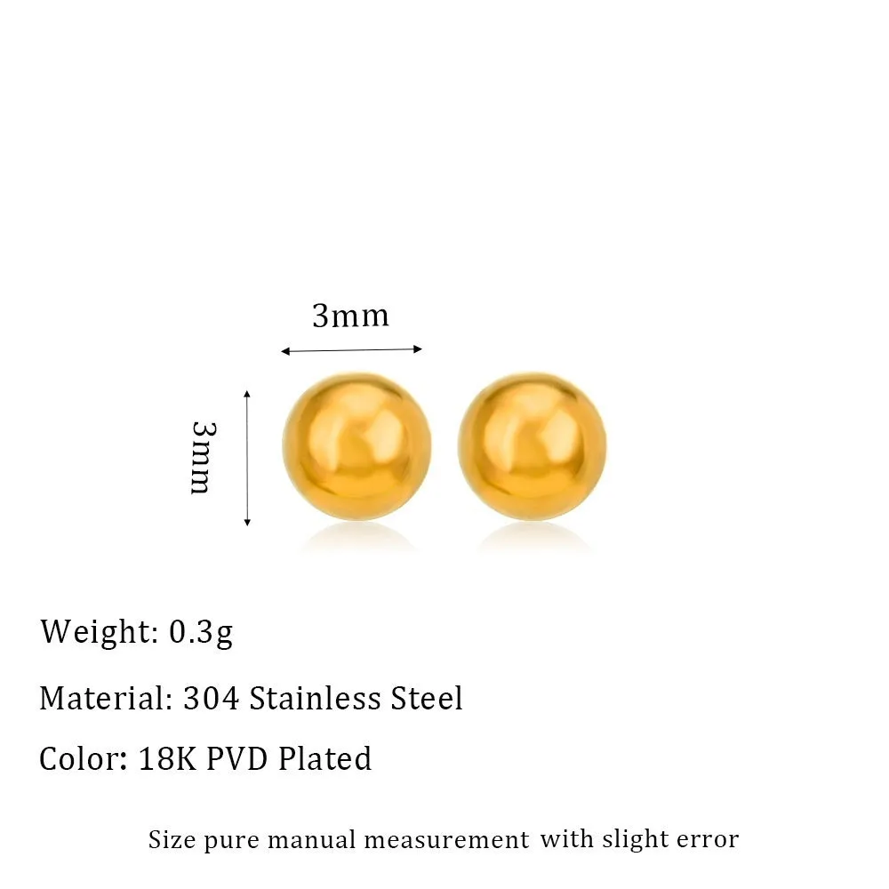 Titanium steel ball stud earrings with round geometric design in gold and silver electroplated finishes
