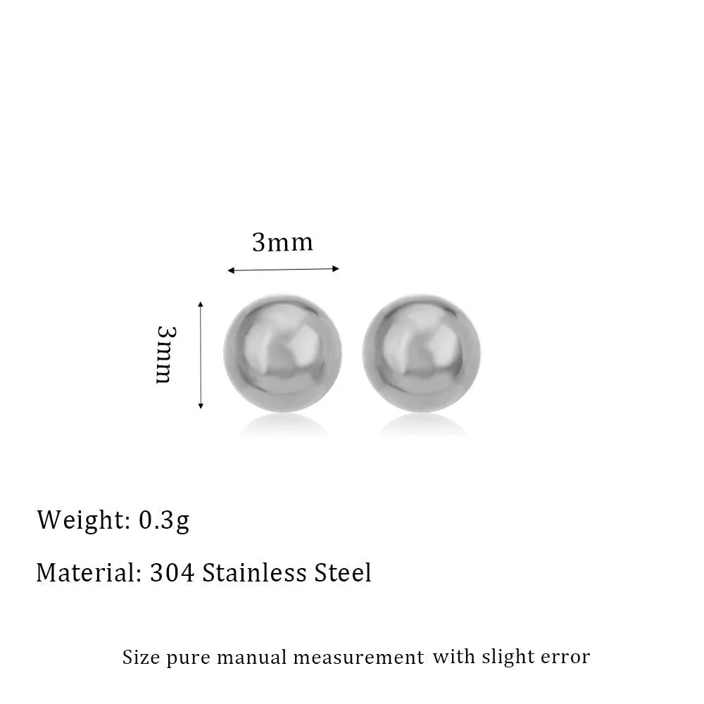 Titanium steel ball stud earrings with round geometric design in gold and silver electroplated finishes