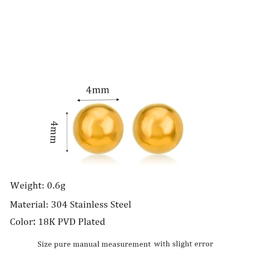 Titanium steel ball stud earrings with round geometric design in gold and silver electroplated finishes