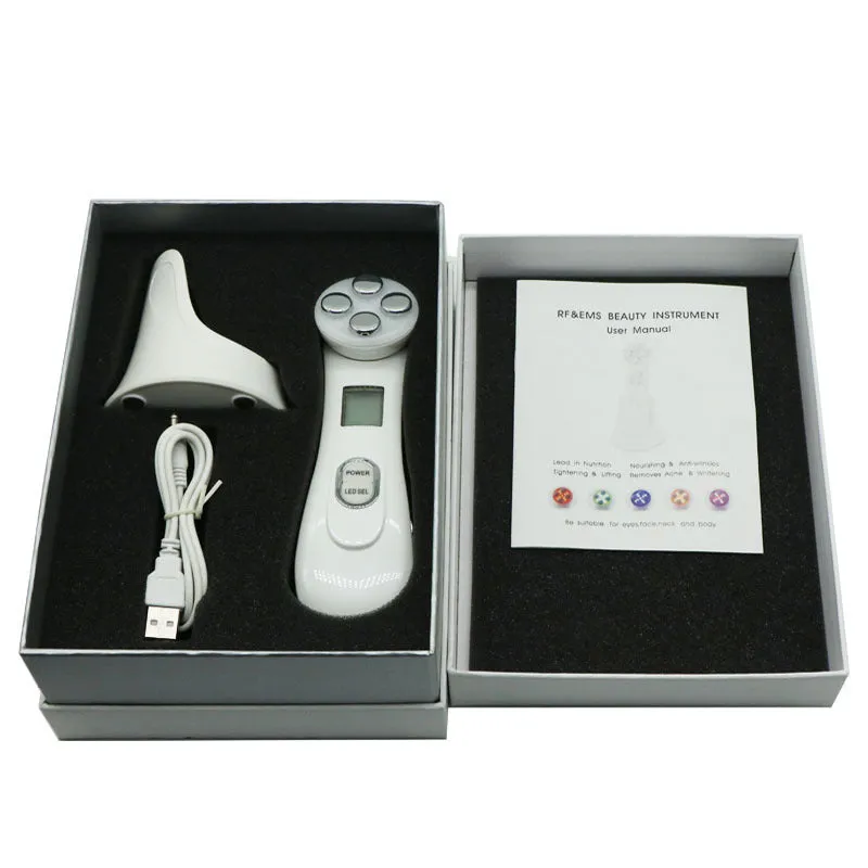 White ABS plastic multi-function facial beauty instrument set including colour light device, nano mist, acne needle and blackhead sucker