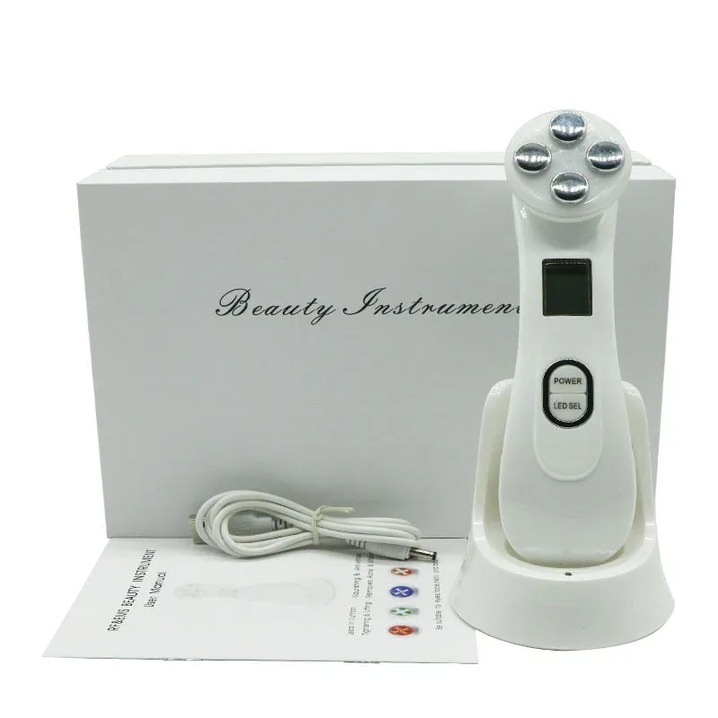 White ABS plastic multi-function facial beauty instrument set including colour light device, nano mist, acne needle and blackhead sucker