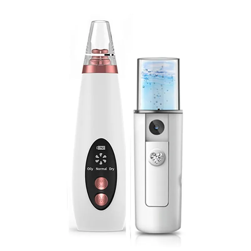 White ABS plastic multi-function facial beauty instrument set including colour light device, nano mist, acne needle and blackhead sucker