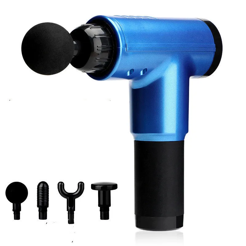 Electric massage gun with 6 speeds and 4 heads, black colour, 1300g, on a plain background