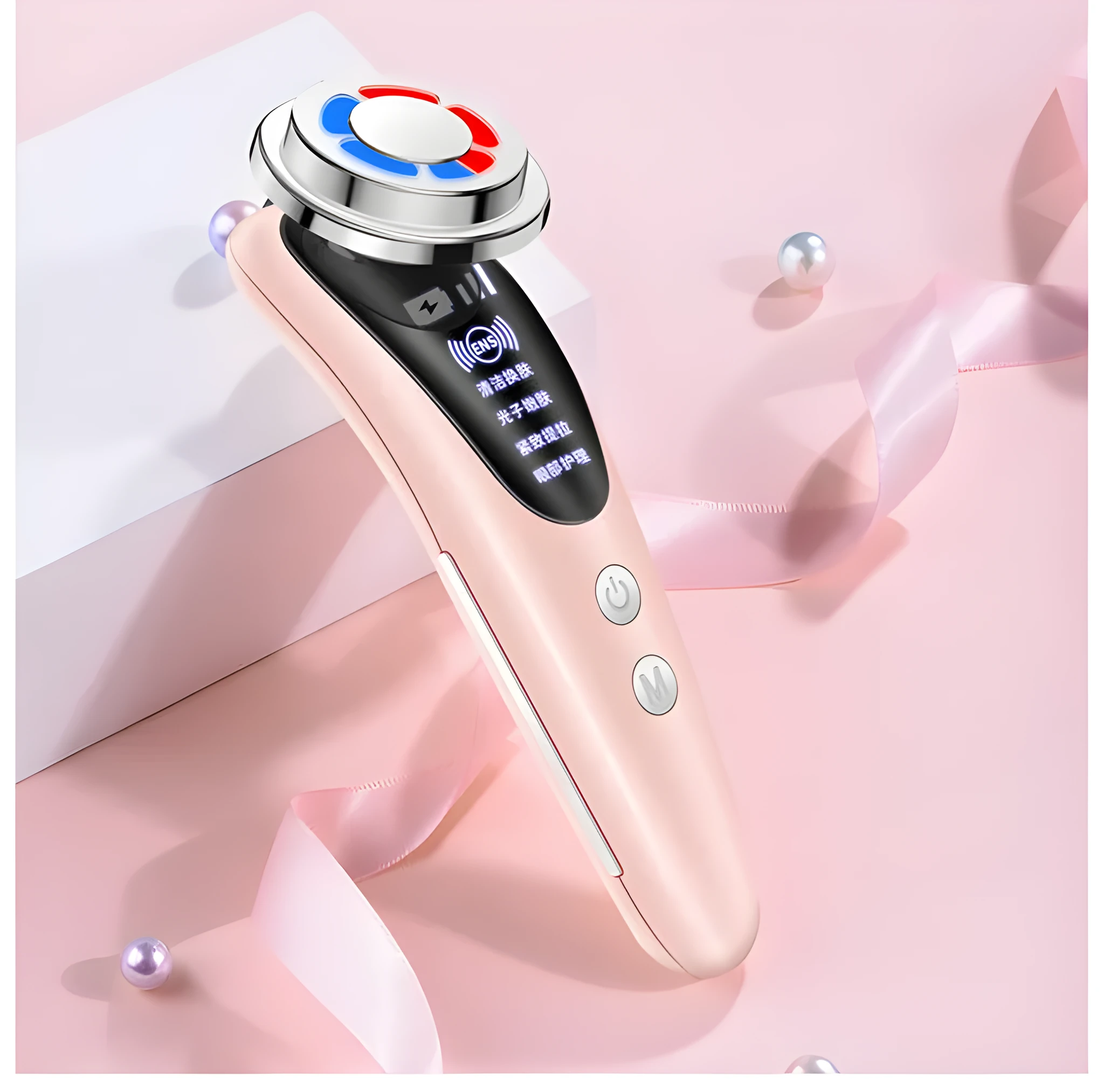 Beauty face washing instrument in white luxury colour with plastic and alloy body and charging cable
