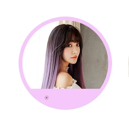Long straight chemical fibre wig with black top net in pink purple three-colour gradient