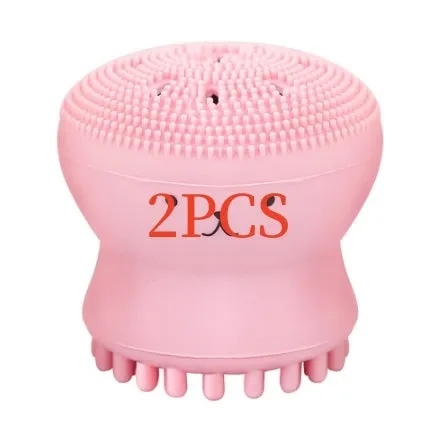 Cartoon octopus silicone wash brush in pink for manual facial cleansing and massage