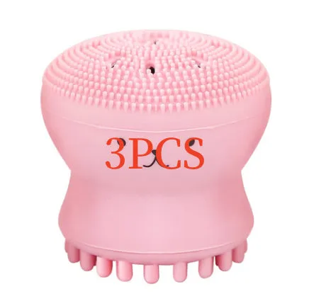 Cartoon octopus silicone wash brush in pink for manual facial cleansing and massage