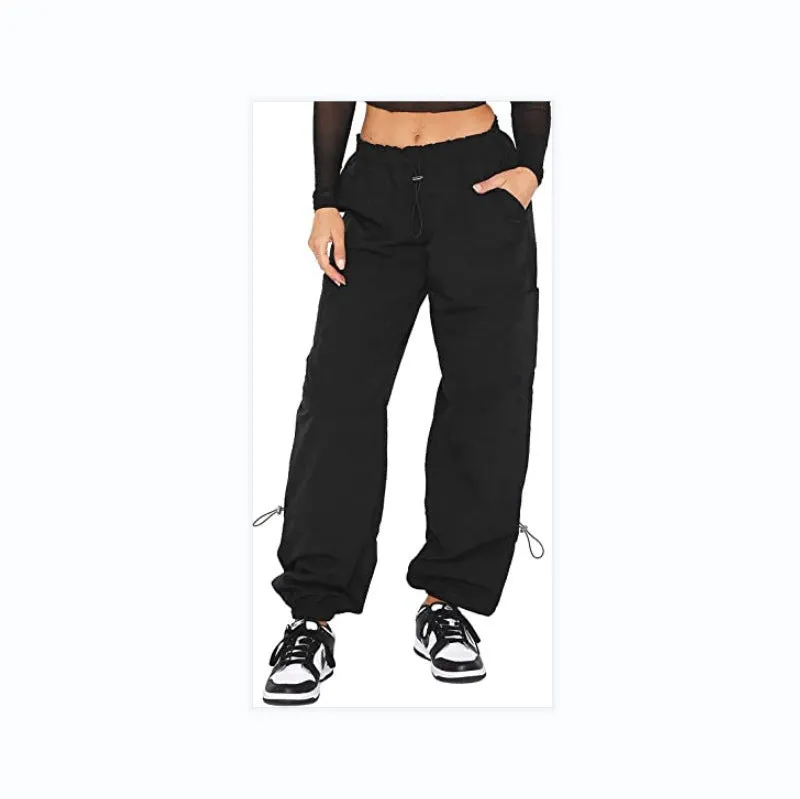 Multi-pocket cargo casual trousers in polyester fabric with straight leg design and mid-waist fit