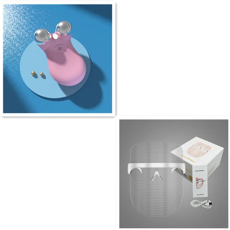 LED three-colour transparent beauty mask for home acne removing and skin whitening, packed size 18.5 x 20.5 x 14 cm
