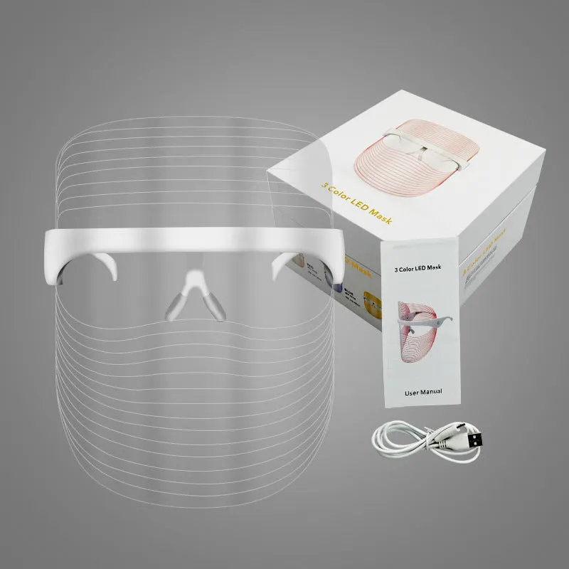 LED three-colour transparent beauty mask for home acne removing and skin whitening, packed size 18.5 x 20.5 x 14 cm