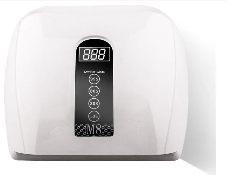 96W white LED nail dryer with 48 bulbs, infrared sensor, and removable tray, placed on a flat surface