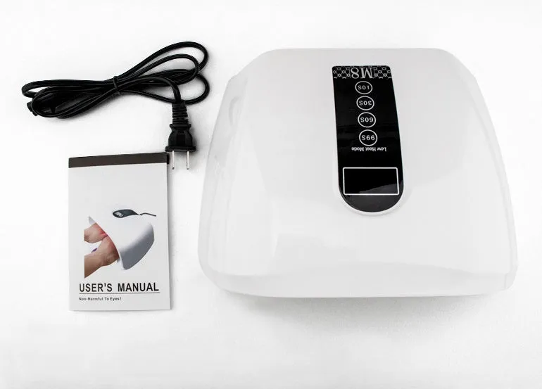 96W white LED nail dryer with 48 bulbs, infrared sensor, and removable tray, placed on a flat surface