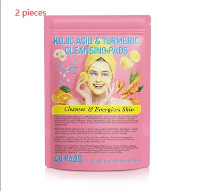 Yellow compressed turmeric cleansing pad with kojic acid, made of sponge material, for facial cleansing