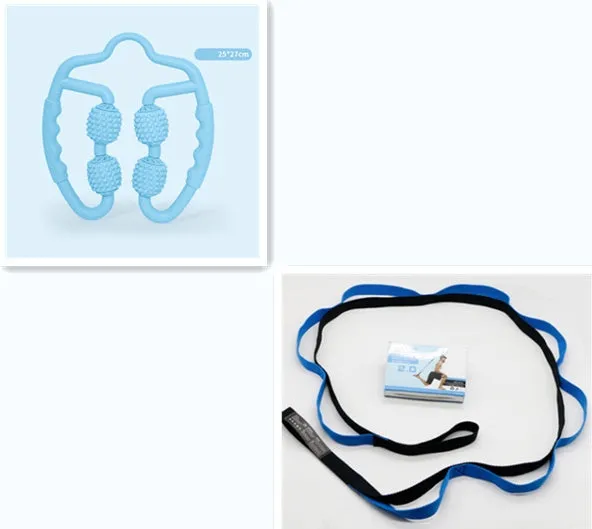 Blue muscle relaxer with four independent rollers, ergonomic handle, soft PP+EVA material, 27x25mm