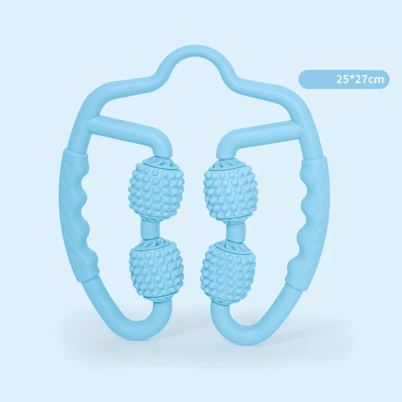 Blue muscle relaxer with four independent rollers, ergonomic handle, soft PP+EVA material, 27x25mm